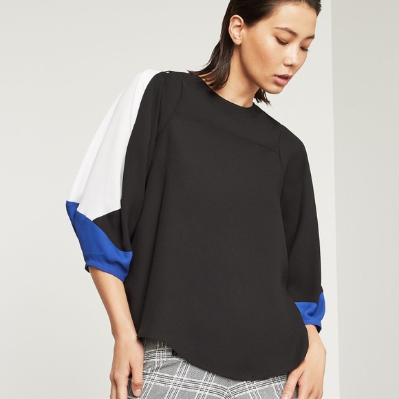 BCBGMAXAZRIA Puff Long Sleeve Colorblocked Top - Picture 1 of 10